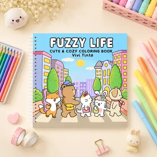 VIVI TINTA Adult Unisex Coloring Book - Office Stationery Art Supplies with Artistic Touch, Cozy Pages, Cute Animals & Nature Scenes, Blank Space for Relaxation, Thoughtful Gift for Adults/Friends/Family