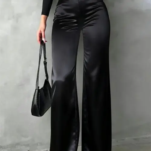 Women's Satin Smooth Straight Leg Pants, Trouser, Irregular V Waistline, Casual Fitted Long Pants, Perfect for Daily Wear, Office, Dates, Holidays, Womenswear