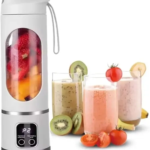 Portable Smoothie Blender - 500ML Plastic USB Rechargeable Juicer with Stainless Steel Blades, Variable Speeds, 15000mAh Battery, LED Display, USB Port, Safety Off, Detachable Body, Quick Rinse Compact Mixer for Home, Travel