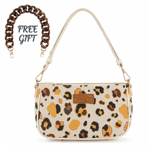 Auction Product-Wrangler Small Women's Shoulder Bags Purses Leopard Clutch Hobo Tote Handbag with Acrylic Chain