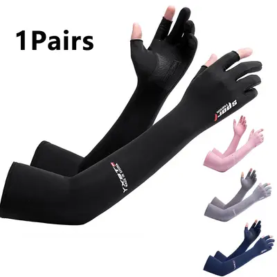 Unisex 1-Pair UV-Resistant Arm Sleeves, Nylon Ice-Silk Fabric, High-Stretch Elastic Fit 1-Size Arm Warmers for Autumn-Summer Outdoor Sports Protective Sleeves