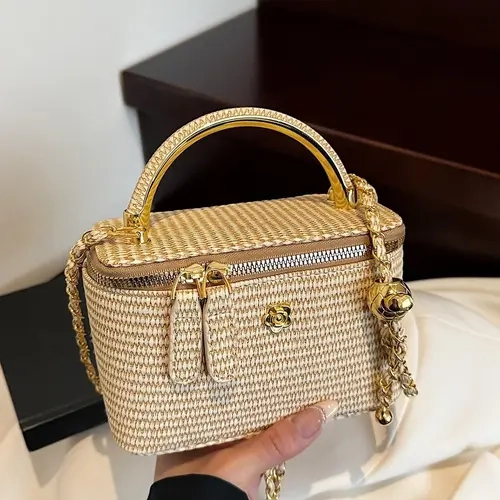 Texture, style small square bag, chain shoulder strap and double zipper design, versatile handheld shoulder bag with retro atmosphere, Crossbody Bag, Crossbody Handbag