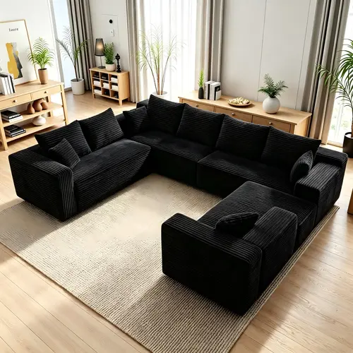 138-in Oversized U-Shaped Boneless Cloud Couch - 8-Seater Modular Sectional with Chaise Lounges, 4-in-1 Flexible Deep Seat Corner Living Room Furniture, No Assembly, 2-Package Shipping