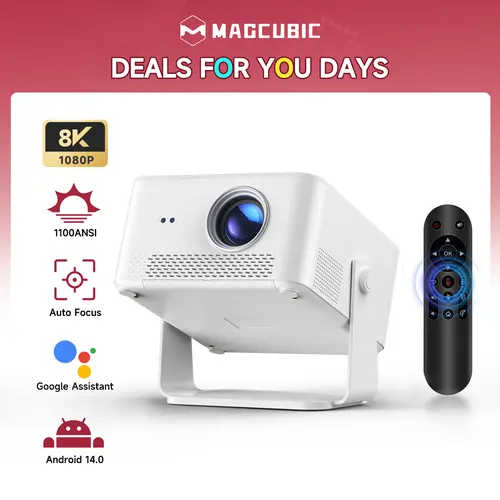 Magcubic HY450Max Home Projector - 1100ANSI, 8K Decode, Auto Focus, 12W Speaker, HDR10+, Android 14.0, Dual WiFi6, BT5.4, Fully Automatic Keystone, 1.0:1 Throw Ratio, Screen Recognition, Automatic Obstacle Avoidance, Local, Cable, USB, Sports, Gaming Use
