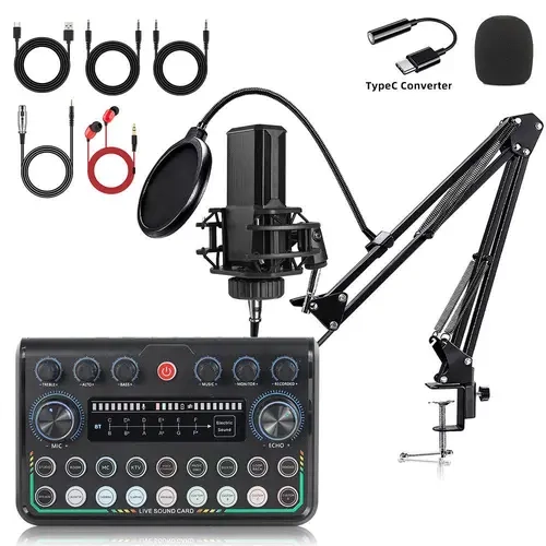 Safring 2026 Upgraded Podcast Equipment Bundle - 360° Voice Capture Gaming Recording Kit for Content Creators, 4 Custom SE Pro Audio Interface, Podcast Mic, Windproof Foam Cap, 13-Function DJ Controller, Plug & Play for Windows, Android, PC & Laptop