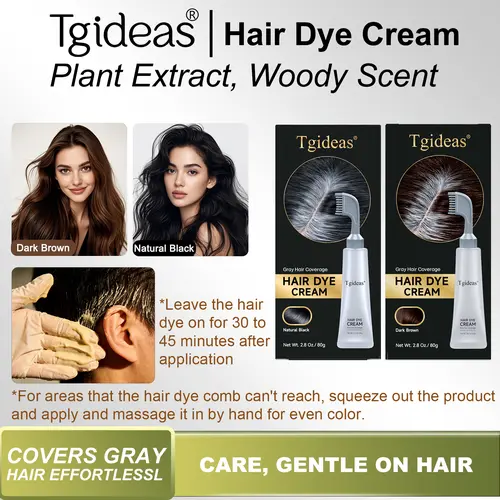 Tgideas Hair Dye Comb / Hair Dye Cream — Portable Home Use, triple treatment, contains hyaluronic acid, 100% coverage of gray hair, available in black and brown, 1 box (includes hair dyeing tools). #SummerWins #DealsForYouDays
