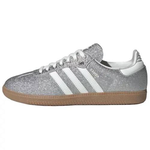 Women's Adidas Wmns Samba OG Sparkle Silver Metallic Sneakers - Retro Look Suede Upper, Sock-Like Comfortable Fit, Light Training Performance Footwear, Durable Rubber Outsole, Casual Wear Athletic Trainer, Sports Shoes, Shoes
