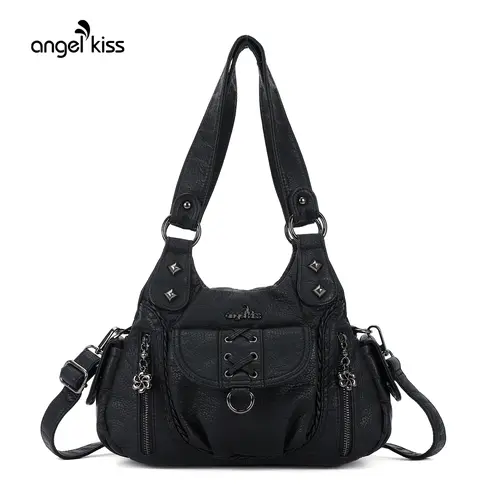 Angel Kiss Bag for Women - Y2K Vegan Leather Small Hobo Black Shoulder Bag, Multi-Pocket Everyday Handbag Satchel, Crossbody Tote,summerwins