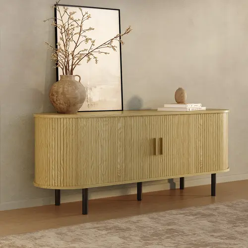【Sliding Doors Design】ONBRILL 55"/63"/71"/86" Gorgeous Fluted TV Stand for TVs up to 60/70 Inch, Modern Entertainment Center with Power Outlet & Adjustable Shelves Storage for Living Room, Media Console,Bedroom Furniture,Christmas Gift【FallDealsForYou】