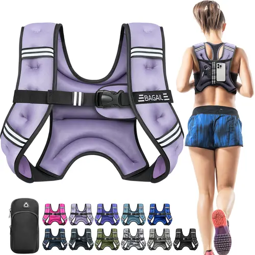 【Summer Wins】BAGAIL Comfort-Fit Weighted Vest for Woman, Even Weight Distribution, No-Chafe or Bounce for Walking & Running with Detachable Phone Pouch & Reflective Stripes (Available 5-30lbs) Summervibes