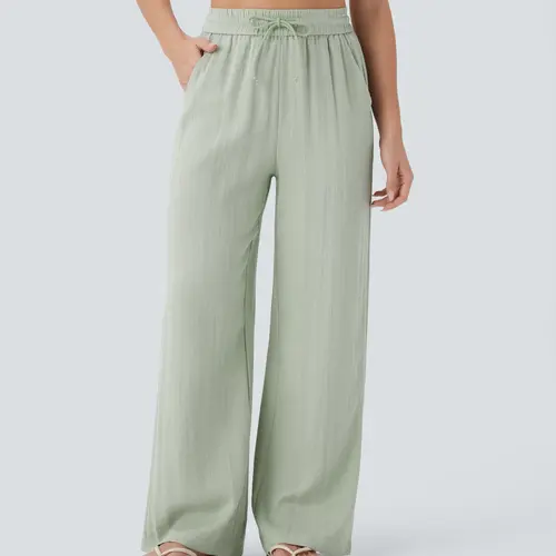 【Creator's Pick】Halara High Waisted Drawstring Pocket Wide Leg Baggy Casual Linen-Feel Pants