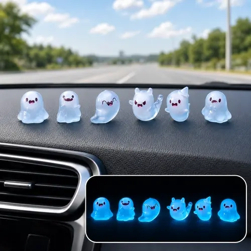 6PCS Glow-in-the-Dark Mini Ghost Figurines, Cute Luminous Resin Miniature Statues for Car Dashboard, Garden, Dollhouse, Halloween Party and Home Decor