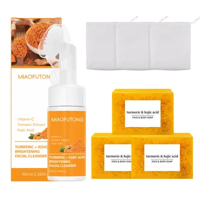 YANYUTONG Turmeric Self Care Kit, 2-Piece Skincare Set with Gentle Daily Brightening Foam Cleanser & Turmeric Bar Soap - Deep Cleaning for All Skin Types, Ideal Gift