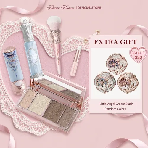 Flower Knows Velvet Glow Set, 5-Piece Cosmetic Multi-Pack Set, Nourishing Crystal Lip Gloss for Plumper Lips, Contour Palette, Color Correction Powder | Cool Tones, Hydrating Shine, Glam Makeup Sets, #sohochic, Ideal for Christmas gift, Black Friday