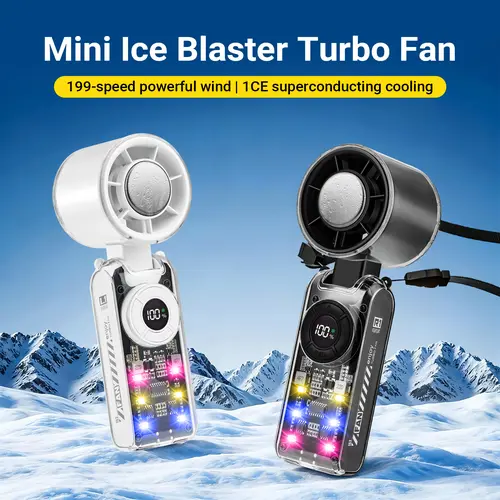 Qawtor 2026 Rechargeable Portable Handheld Fan with Cooling Plate, 199-Speed Adjustable Turbo Fan, Digital Display, 3600mAh Long Battery Life, 5-in-1 Neck & Desk Fan for Travel, Commute, Dorm and Office