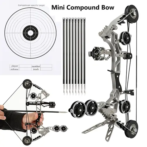 Sport-Partner 10.9" Compact Stainless Steel Unisex Mini Compound Bow and Arrows Set - 10.9 Inches Beginner Archery Practice Gear, Durability-Focused, Fun for Holidays, Easy-to-Start Collectible