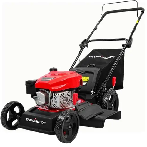 PowerSmart Gas-Powered Walk-Behind Push Lawn Mower (Gas Powered Lawnmower), 18-in Wide Cut, 144cc Engine, 2-in-1/3-in-1 Functionality, Tight-Turn Wheels, Easy-To-Empty Rear Bag, Ergonomic Handle, Heavy-Duty Blade, No Tools Required (DV8618C/DV8618P(S))
