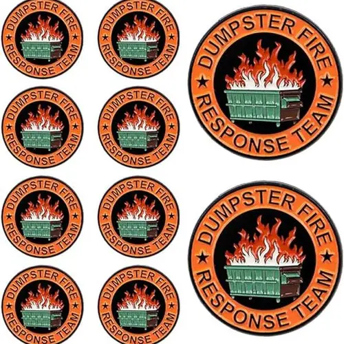 Funky Alloy Enamel Brooches - 6pcs Bold Humor Graphic Fire Meme Lapel Pins, 1.18" Size, 6g Net, Bright Colors, Durable, Rubber Back, Collectible Decor, Birthday Gift for Partners' Jackets, Hats