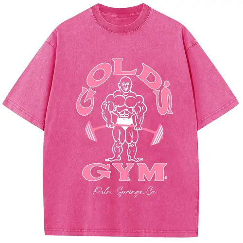 Holafish Oversize Acid Wash Vintage GOLD‘S GYM T-Shirt, Heavyweight Cotton Streetwear graphic vintage tees Menswear Crewneck Tshirt unisex funny cat worm women Round Neck Casual