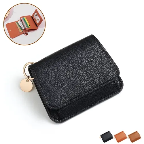 Women's Elegant Minimalist Compact & Portable Short Slim Wallet, RFID Blocking Durable Construction Holder for Cards, Coins & Earbuds, Classic Pebbled Leather for Everyday Use, Protects Cards -Ideal Gift, Unique Patina