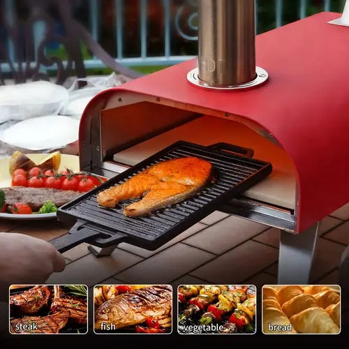 BIG HORN OUTDOORS 12" Stainless Steel Triple Fuel Pizza Oven with Barbecue Function, 25lb Capacity, Removable Trays, Folding Legs, Max Temp 887°F, 18–20 Min Preheat, Ash-Tray Clean Ease, Easy Storage for Camping/Backyard Use