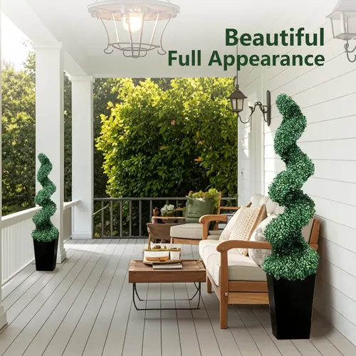 2-Pack Faux Boxwood Spiral Topiary Trees (2FT-4FT). Lifelike Potted Plants for Front Porch, Garage, Fireplace & Winter Holiday Christmas Decor