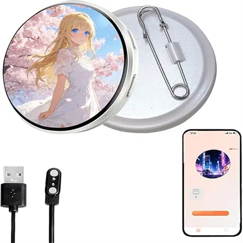 Digital Badge Pin with Screen and Protective Case, Bluetooth-compatible Pixel Badge Electronic Smart Display, Magnetic Smart for Roleplay Conventions Activities
