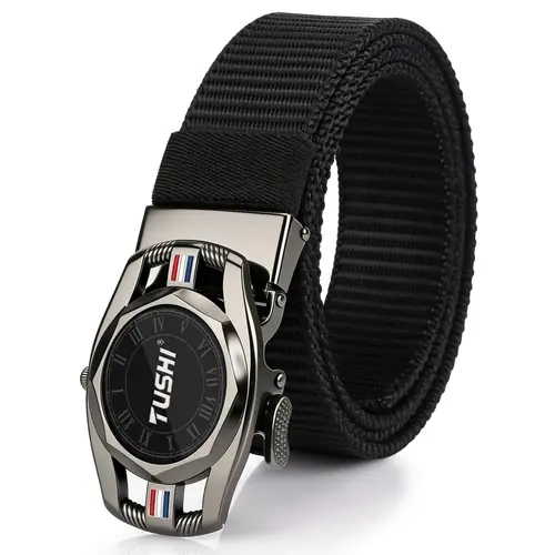 Men's Heavy-Duty Tear-Resistant Nylon Braids Ratchet Belt - Auto-Slide Buckle, Ratchet-Tight Hold, Sweatwicking Wear, Lightweight Support, Trimmable Adjustable Waist Belt, Vintage-Modern Design, Daily Outdoor Use, Father's Day Gift