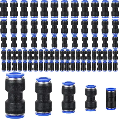 80-Piece Plastic Material Air Hose Fittings Set - 4, 6, 8, 10, 12 Mm Straight Push-to-Connect Pneumatic Connectors, 4 mm Size, Durability, Quick Release Mechanism, Easy Use, Comprehensive Connectivity for Pneumatic Setups Air Line Connections