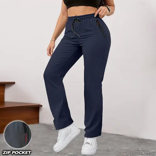 Women’s pants with a drawstring waist, suitable for both casual and formal wear — zippered pockets — ideal for work and travel; women’s all-season trousers