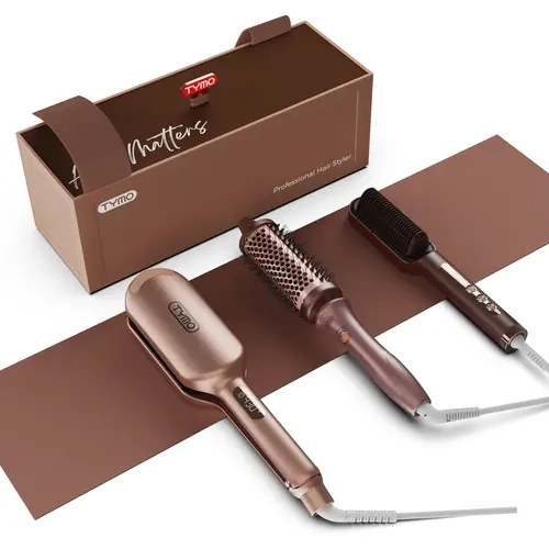 【Live Only】3‑in‑1 Styling Set TYMO RING PLUS & TYMO ROVY & TYMO STYLUX THERMAL BRUSH, Matching Cooling Mat, Ceramic Plated, Dual Voltage