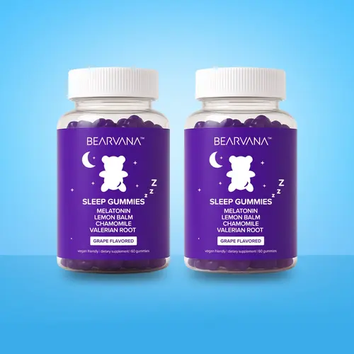 BEARVANA Sleep Gummies Double Pack - Melatonin, Lemon Balm, Chamomile, Valerian Root, Gluten Free, Deep Sleep Support, Grape Flavor, 120 Gummies (1-Month Supply Each, Total 2-Month Supply)