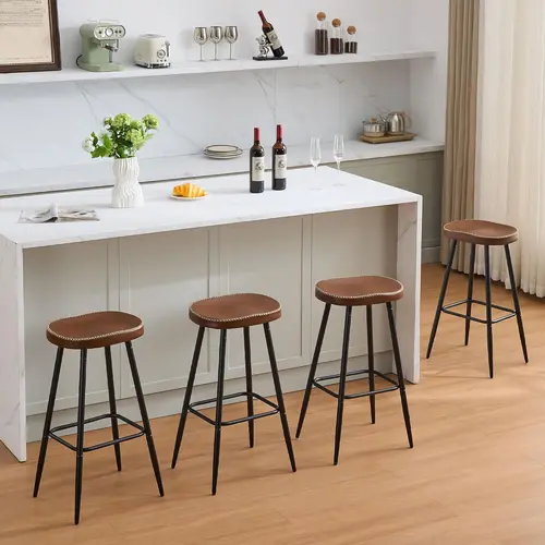 FIRAVOE Modern Barstools Set - 24-28" Adjustable Height Backless PU Leather Saddle Seat Modern Chairs, Heavy-Duty Metal Frame, Adjustable Pads, Space-Saving, Easy Assembly, Wipe-Clean High Durability Contemporary Home Bar Furniture for Kitchens