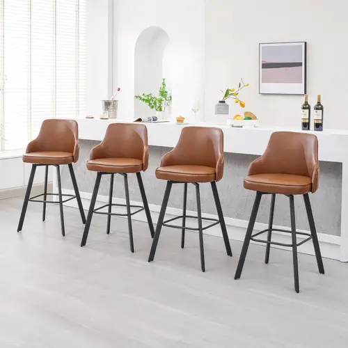 FIRAVOE Swivel Bar Stools Set - Minimalist Ergonomic Barstools, 26-30 In Tall Durable PU Leather Armless Fixed Back Counter Stools with Footrest, Assembly Required Swivel Chairs for Home Bar Kitchen