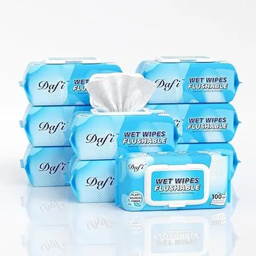 【Spend $49.99, Get Free Cooling Wipes!】DAFI Economy Wet Toilet Paper, Total 900 Unscented Toilet Wipes Flushable, No Alcohol & 100% Plant Based Fibers, Septic and Sewer Safe Pack of 9 Sheets