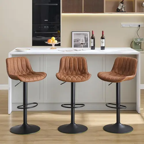 FIRAVOE 360° Rotation Faux Leather Upholstered Modern Barstools - 25-33in Adjustable Height, Plush Seat & Back, Footrest, Steady Support, Indoor Swivel Seat for Home Bar, Kitchen Island Counters (Fits Bars/Islands)