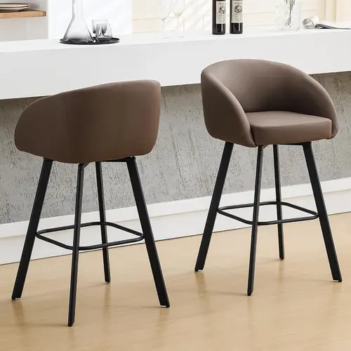 FIRAVOE Modern PU Faux Leather Swivel Barstools (Set of 2-4, 26-30" Height) with Back & Armrest, Counter Height Comfy Chairs, Footrest, Secure Metal Frame Indoor Home Bar Furniture for Urban Kitchens