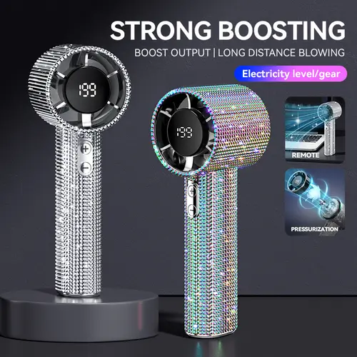Diamond-Shine Cool Rechargeable Dual-Purpose Smart Portable USB & Mobile Fan - 3-Speed Gear, 2-10 Hours Run Time, Digital Display, Powerful Gust Boost, 5.3x5.3x15.5 cm, Stylish for Outdoor Activities, Office