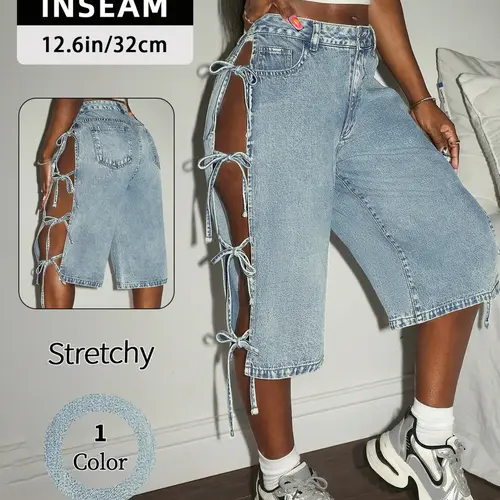 【Black Friday】Women's New Fashion Jorts, Aesthetic Spring & Summer Bottoms, Breathable Fabric, Trendy Casual Fitted Denim Bermuda Shorts, Button Fly Design