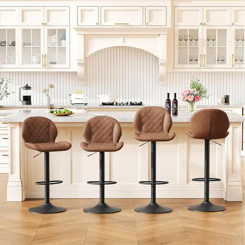 FIRAVOE Modern Minimalist Indoor Furniture Chair Set - 360-Degree Rotating Swivel, Faux Leather Upholstered, 25-33in Height-Adjustable, Anti-Stain, Accent Kitchen Chair, Baking Paint Process, Assembly Required for Home Bar, Kitchen Counter