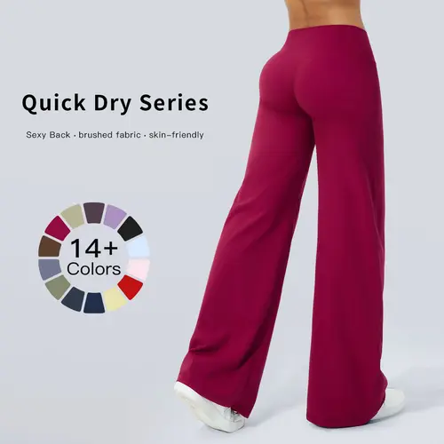 TENWOLF Women's High-Rise Solid Wide-Leg Spandex Mix Pants - Loose-Fit Nylon Athleisure, Casual Comfy Pants, All Seasons, for Casual Gym Workouts, Cold Wash, Sporty Chic