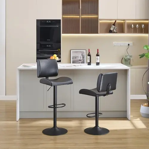 FIRAVOE 360 Rotation Home Bar Furniture Swivel Chairs Set - Height-Adjustable 25"-34" PU Leather Anti-Stain Swivel Barstools with Backs, Legrest Footrest, 3-5 Min Easy Setup for Home Bar, Kitchen