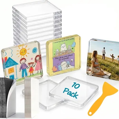 Magnetic Photo Frames 2"x2" Clear Acrylic DIY Fridge Magnets with Adhesive Backing – Square Magnets for Crafts, Kitchen, Classroom, Party & Office Decoration SummerVibes summerwins