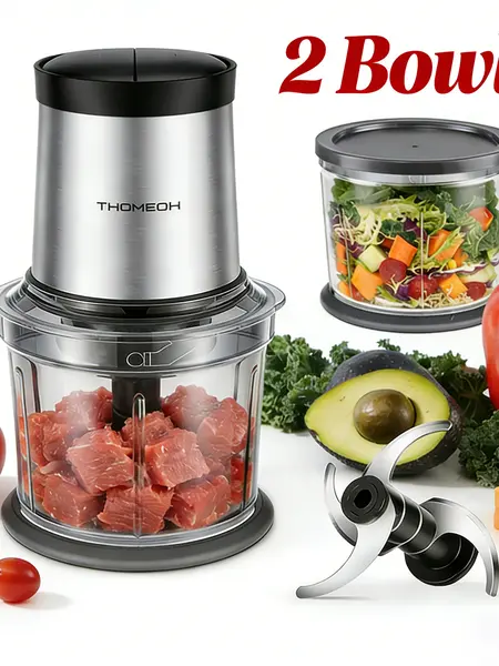 [TikTokShopSpringGlowUp]Food Processor 4 Cup, Electric Food Chopper, Meat Grinder with 2 Bowls, 2 Speed & 4 Blades for Vegetable, Meat, Nuts, Onion, Vegetable Cutter