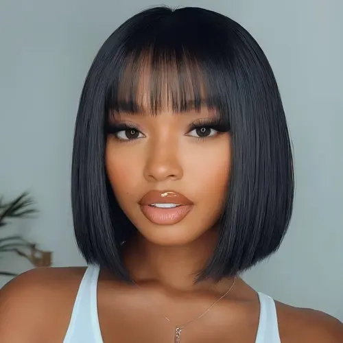 【Fresh Arrival】Tahikie 2x4 Bob Front Lace Human Hair Wigs With Bangs 180% Density Short Bob Wigs With Drawstring One-Step Closure Wear and Go Glueless Wigs 100% Brazilian Virgin Human Hair Wigs for Women #TikTokShopHolidayHau #Summervibes