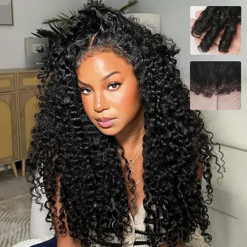 Mamushow 13X6 Burmese Curly Lace Front Wigs Human Hair Pre Plucked 180 Desnity Deep Wave Frontal Wigs Human Hair 13x6 Burmese Curly Lace Frontal Wig With Spiral Ends 13x6 Deep Curly Wig 26 Inch