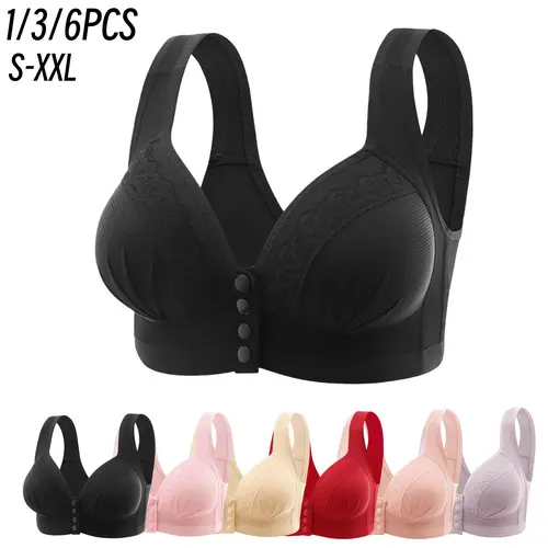 1/3/6PCS Women's Front Closure Bras Push Up Jacquard Bra Posture Full Coverage Underwire Unlined Seamless Bra for Daily Wear All Seasons, Push bra,Womenswear, Unlined Bra, Wireless Underwear Bras