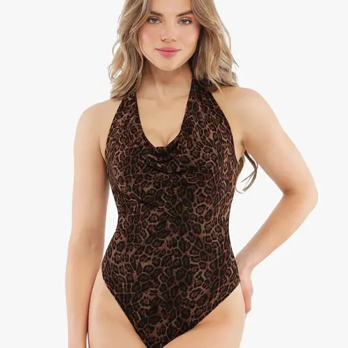 POPILUSH Women's Cowl Neck Halter Shapewear Bodysuit - Tummy Control, Smooth Fit 1-Piece Underwear, Tight-Fitting, Waist Slimmer, Sculpting, Shape-Holding, Tummy Flattering Outfits, Tight-Fitting Shapewear Bodysuit
