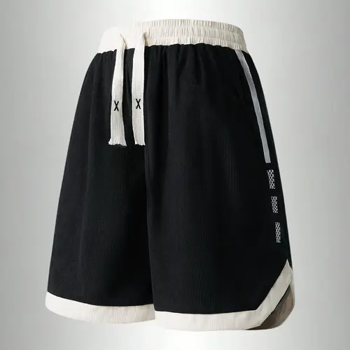 Men's Loose-Fitting Striped Print Sports Shorts - Soft Polyester, Elastic Drawstring Waist, Contrast Stripes, Machine Washable, Summer Gym Workout & Daily Wear Apparel