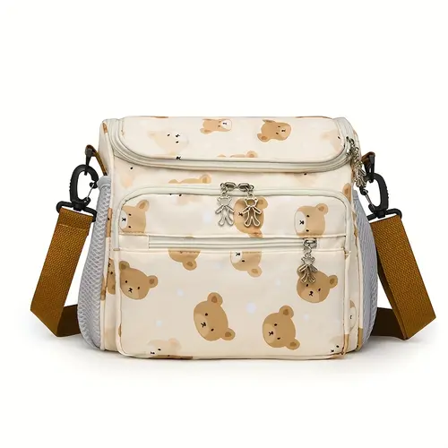Women's Single-Shoulder Fabric Lightweight Diaper Handbag - High-Capacity Multifunctional Crossbody Tote with Multiple Pockets, Hands-Free for Milk Bottles, Casual Travel Parent-Baby Carry Bag